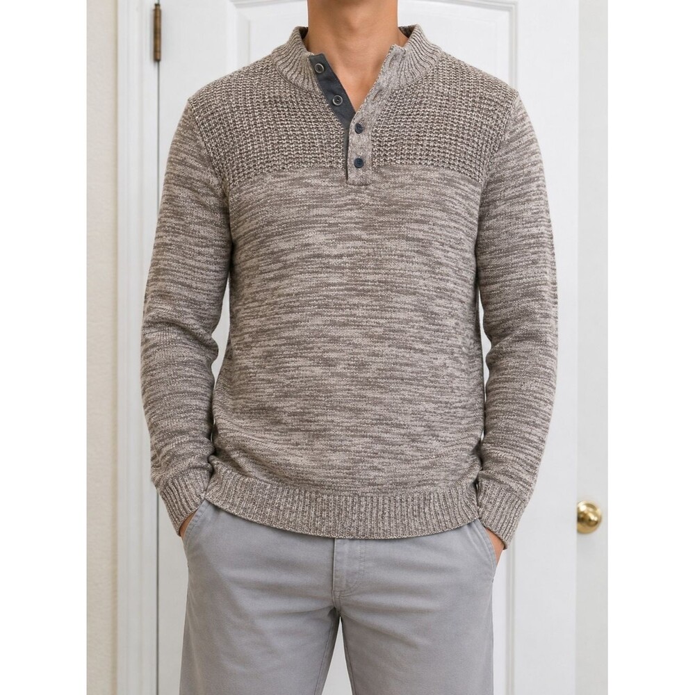 Marled Taupe Henley Sweater